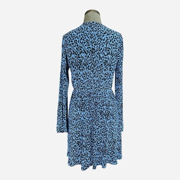 MANGO Textured Floral Pattern Sheer Mini Dress Blue Black V-Neck Dress Size M - Picture 6 of 10